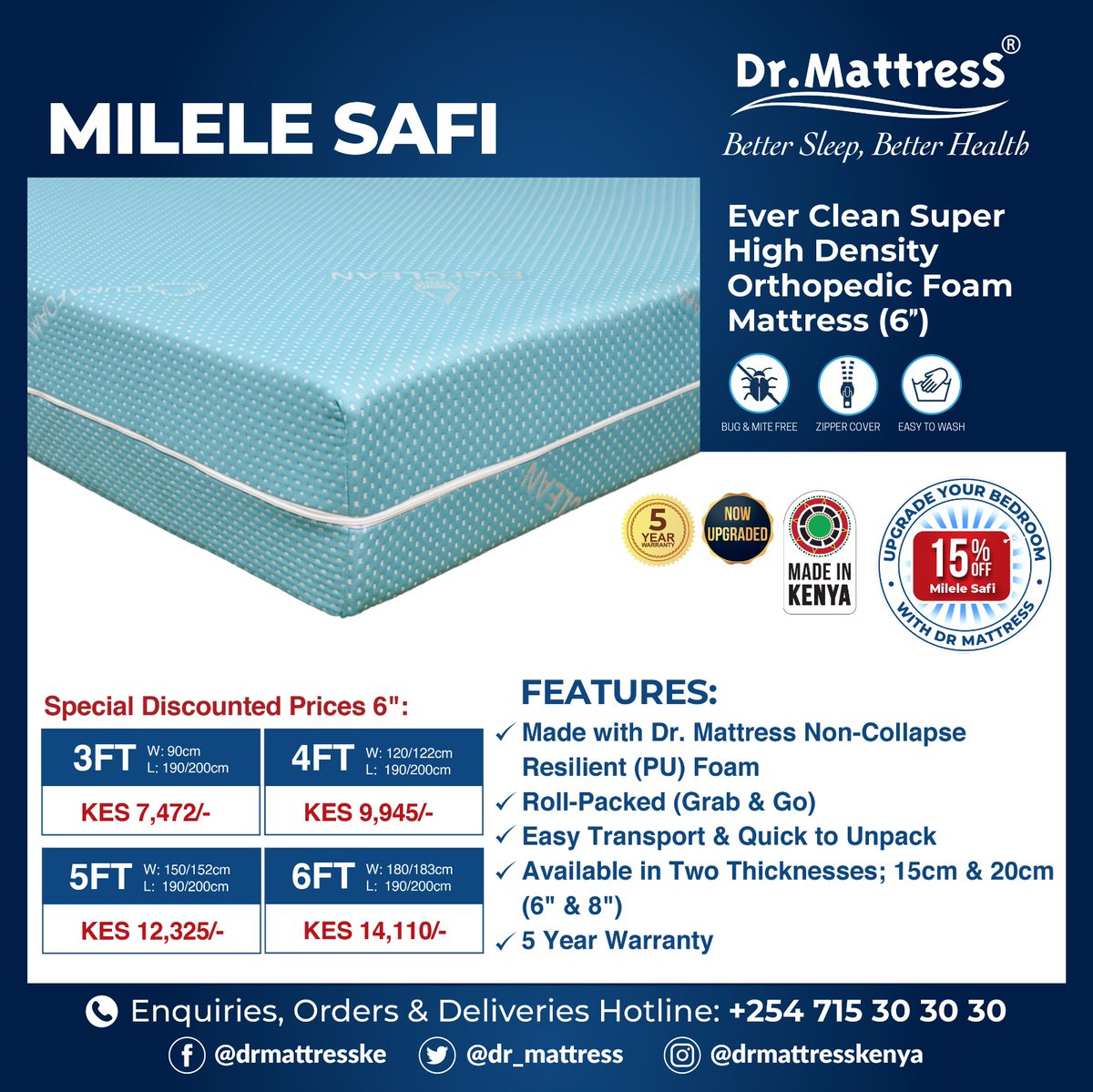 Dr Mattress Kenya On Twitter 15 Off Milele Safi 6 Foam Mattresses Don T Miss Out Long Lasting Non Collapse Removable Washable Cover Bed Bug Mite