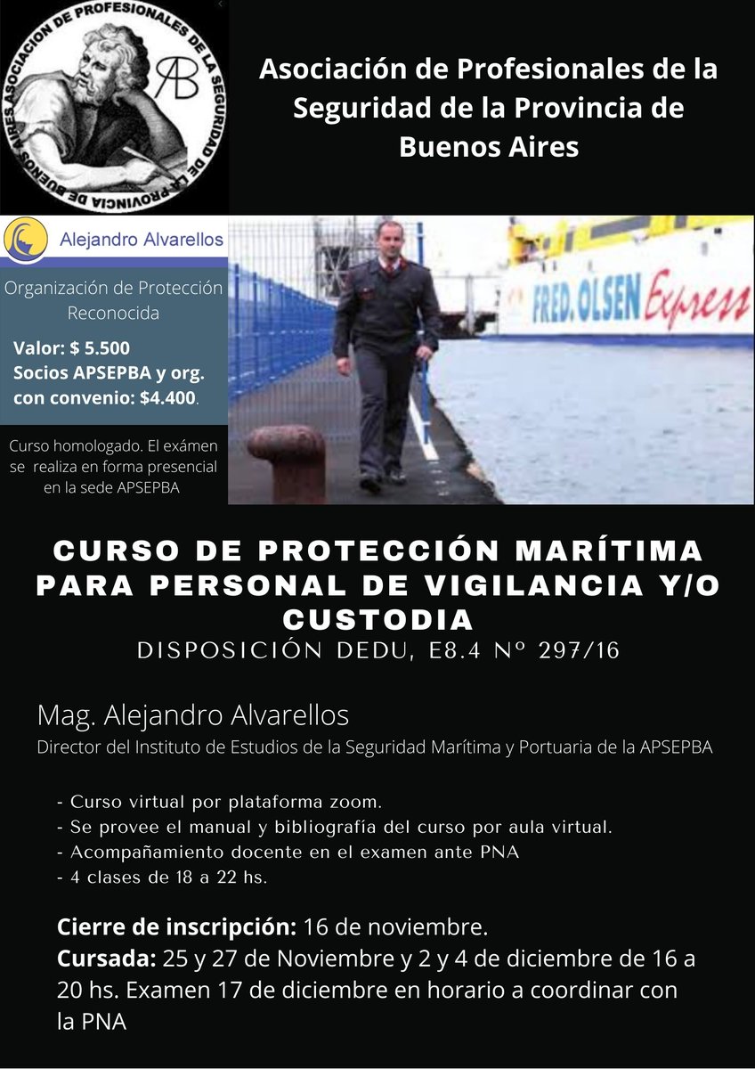 DanielGaribal20's tweet image. Curso de Protección Marítima para Personal de Vigilancia y o Custodia APSEPBA #seguridadprivada #sutca #seguridad #pbip
