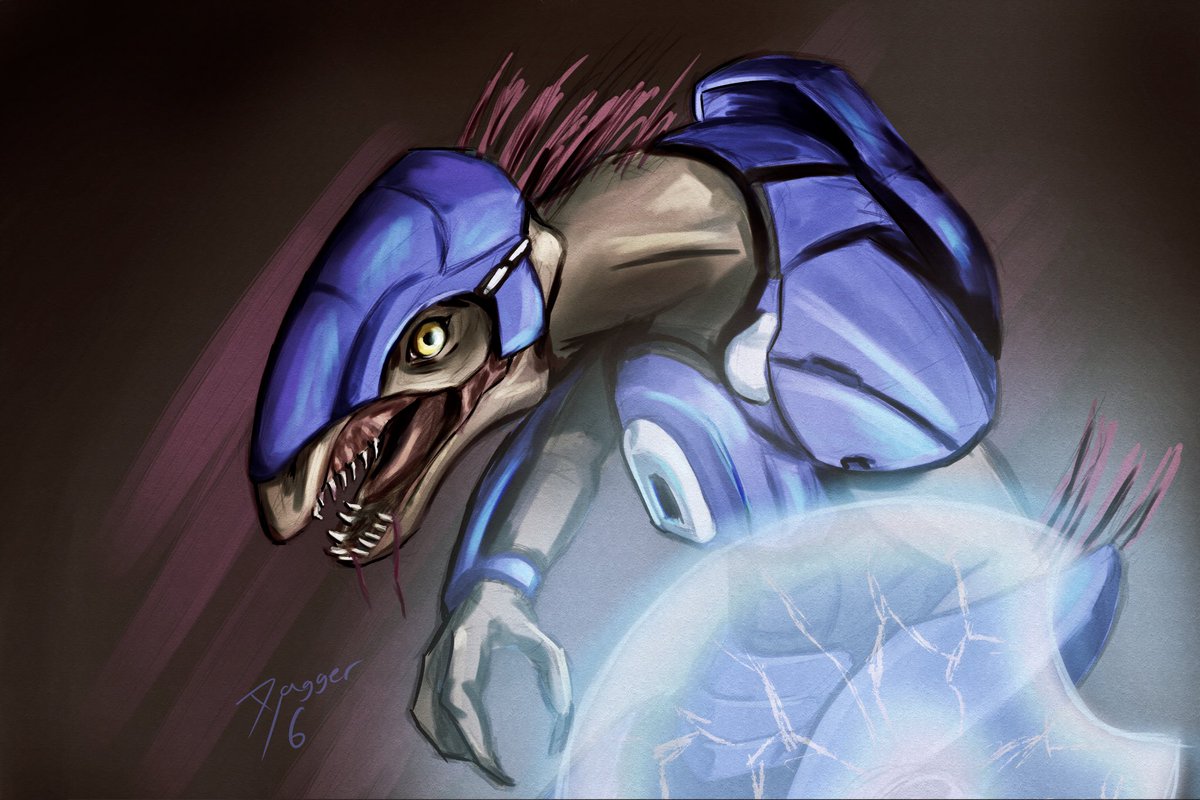 dagger6art's tweet photo. “Opportunistic to the most extreme degrees, the Kig-Yar are sure to place themselves in the best position to reap rewards of both rank and riches.”

Thank you to @Kidskull51 for the reference images.

#HaloSpotlight https://t.co/XFdVSSRJ9u