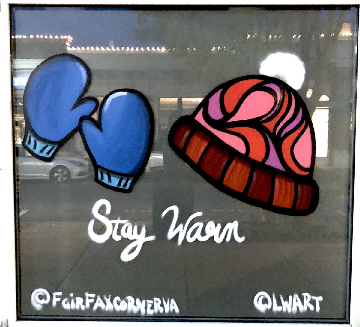 lutherw10715567's tweet photo. Stay Warm - new window mural @FairfaxCornerVA 2020 #lwart #lutherwrightart #staywarm #dmvmurals #windowmural https://t.co/G8ioNRnNWV