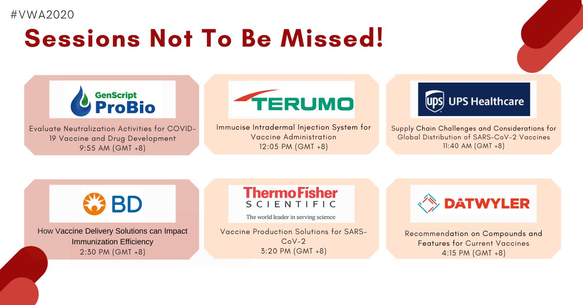 imapac's tweet photo. We are honoured to have @Genscript Probio, Terumo, @UPS_Healthcare, BD, @thermofisher Scientific and @DatwylerGroup on board for the virtual Vaccine World Asia Congress 2020 conference! We look forward to seeing you there, Be there or be square!
#VWA2020 #vaccines #imapac https://t.co/OQ50VBoIPz