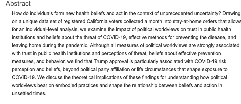 Socius: Sociological Research for a Dynamic World (@sociusjournal) on Twitter photo NEW #openaccess #COVID19 research just in time for #Election2020. Check out "Pandemic Politics: Political Worldviews and COVID-19 Beliefs and Practices in an Unsettled Time" by @hs329 <a href="/nmackend/">Norah MacKendrick @nmackend.bsky.social</a> and @GCristinaMora today!
journals.sagepub.com/doi/full/10.11… NEW #openaccess #COVID19 research just in time for #Election2020. Check out "Pandemic Politics: Political Worldviews and COVID-19 Beliefs and Practices in an Unsettled Time" by @hs329 <a href="/nmackend/">Norah MacKendrick @nmackend.bsky.social</a> and @GCristinaMora today!
journals.sagepub.com/doi/full/10.11…