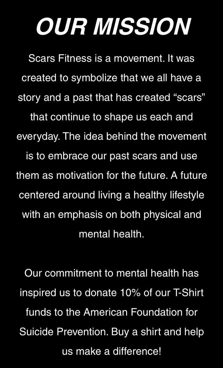 Bivins42's tweet photo. Words can’t describe how good it feels to finally post about this! The idea for Scars Fitness came to me because I wanted a way to increase awareness surrounding mental health. The release of our T-Shirts has finally given me confidence that we’re making a difference. https://t.co/pdS734GHrr