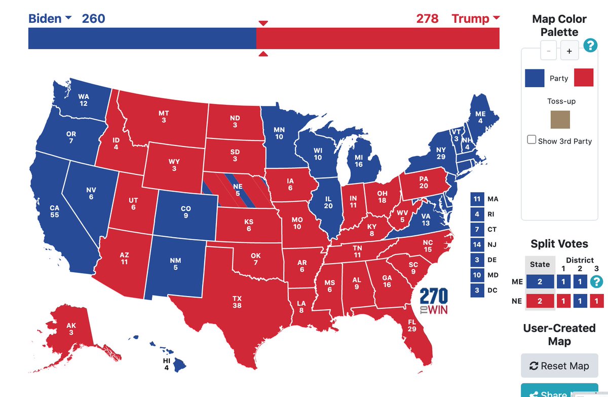 But that still wouldn't be enough to win. He would still need more states. The most likely path at this point (even though it involves winning 2 states in which he is behind in the polls) would be: PA + AZ + Significant 6 + Base States