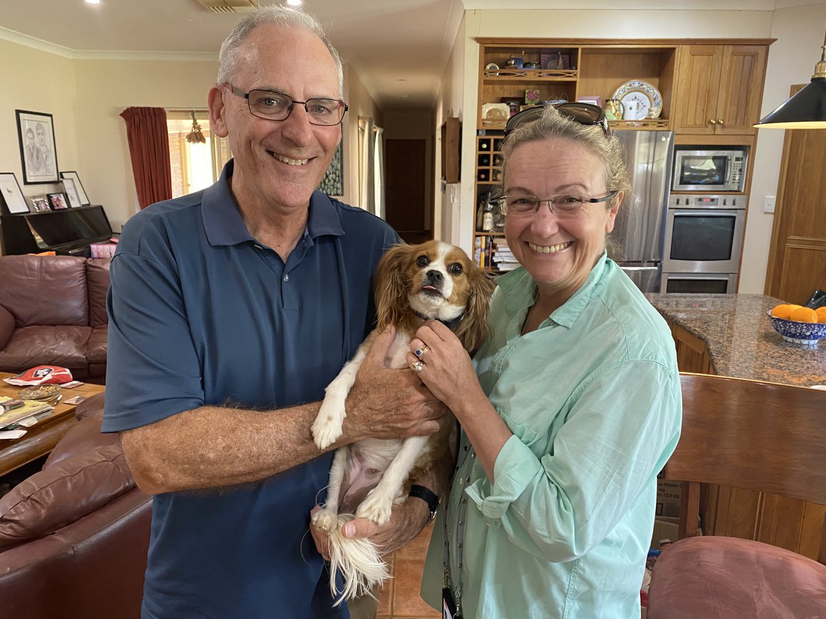 SallyRigney's tweet photo. A little bit of stardust in the Myall Plains kitchen as Lulu the farm dog shares some love with her favourite ABC Landline Presenter Pip Courtney and cameraman Craig Berkman. https://t.co/zihjcvoRiy