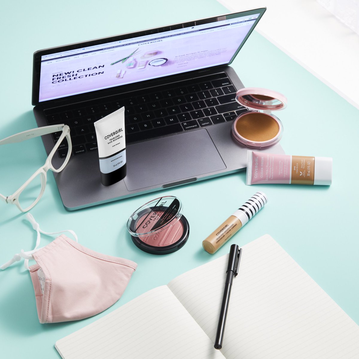 COVERGIRL's tweet photo. Actual photo of our #WFH set-up. π» π Featuring #CleanMatte BB Cream, #TruBlend Undercover Concealer, #CleanFresh Skin Milk and #CleanFresh Pressed Powder. #EasyBreezyBeautiful #COVERGIRLCrueltyFree #CrueltyFree https://t.co/q3pZ7TO6lo