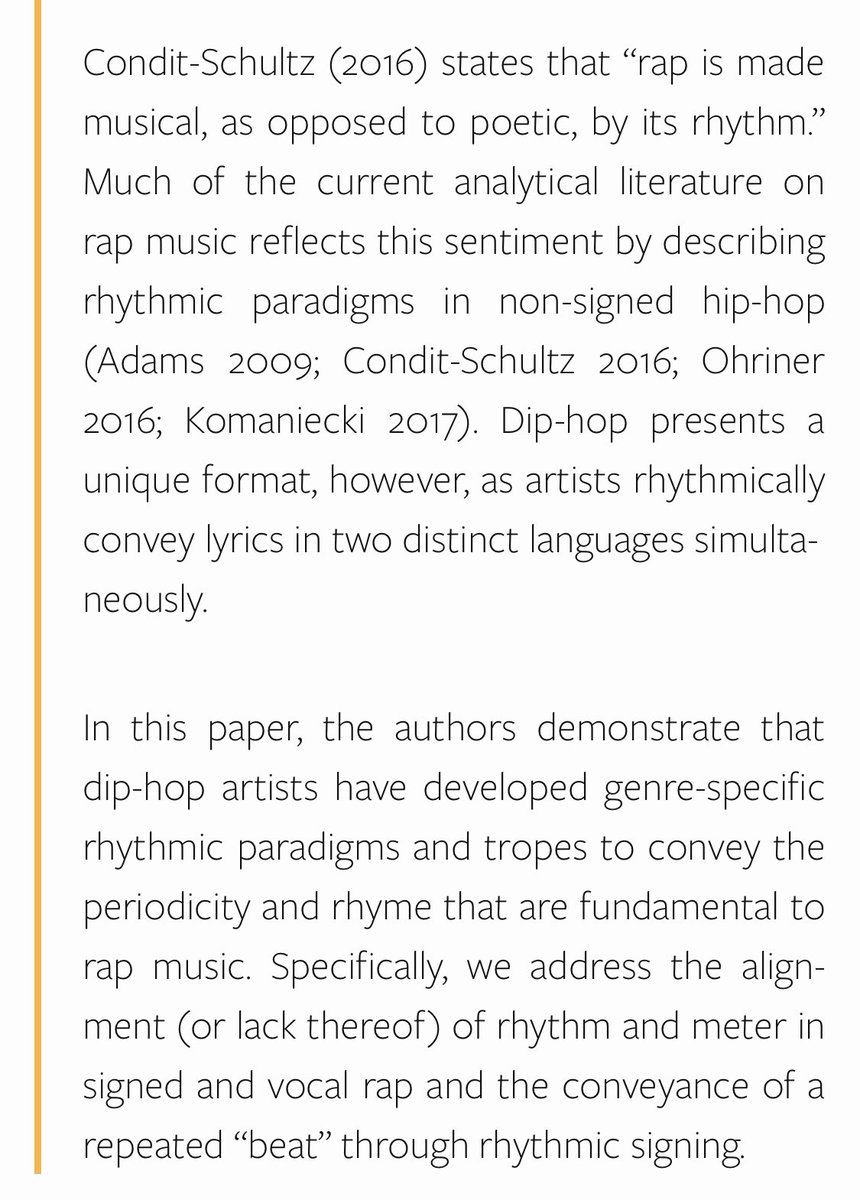 amssmtdismus's tweet photo. Well, we thank you for thinking about accessibility.

We are excited for the paper/video “Rhythmic Techniques in Signed Rap” that you have prepared with @anabelmaler!

Part of the Linguistic Expression and Popular Music paper panel on November 8, 12-12:50 CST #AMSMT20 https://t.co/KBBTnVQwIz