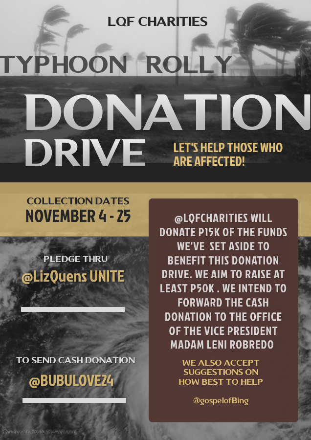 LQFCharities's tweet photo. No one has ever become poor by giving ❤️❤️❤️

Come join us in helping the victims of the typhoon by donating any amount. Whatever amount of money you can donate, that is a big help for fellow Filipinos who are affected by the typhoon🙏❤️

#ReliefPH  
@lizasoberano @itsenriquegil https://t.co/HrJuNEwXrf