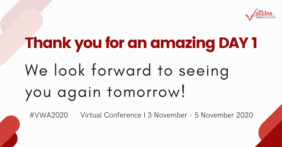 imapac's tweet photo. We are delighted to have concluded the first day of Vaccine World Asia Congress 2020 on a high note! Thanks to all the speakers, sponsors, and attendees for your generous support and participation! See you tomorrow!
#VWA2020 #vaccines #imapac #pandemic #covid19vaccine #virtual https://t.co/Dk86VJ34nd