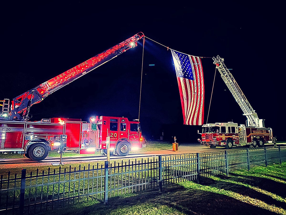 FireKasson's tweet photo. The brotherhood has no boundaries. Rest easy Firefighter Clayton Brandt. We will take it from here. Lake City Fire Department https://t.co/i0WGjAzGeQ
