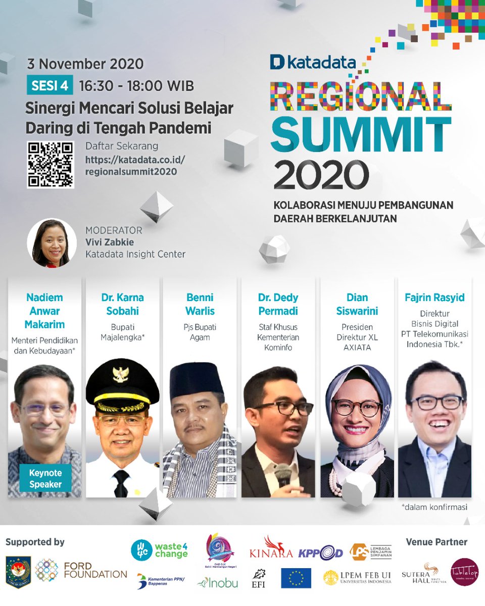 KATADATAcoid's tweet photo. HARI PERTAMA #REGIONALSUMMIT2020 DIMULAI!
Simak 4 sesi diskusi daring pafa pukul 09.00-18.00 WIB. Membahas mulai pencegahan stunting, model pengentasan kemiskinan, strategi pemulihan ekonomi dari krisis hingga solusi belajar daring di tengah pandemi.
https://t.co/dSDVMT3Bas https://t.co/OcVWcdkqSd