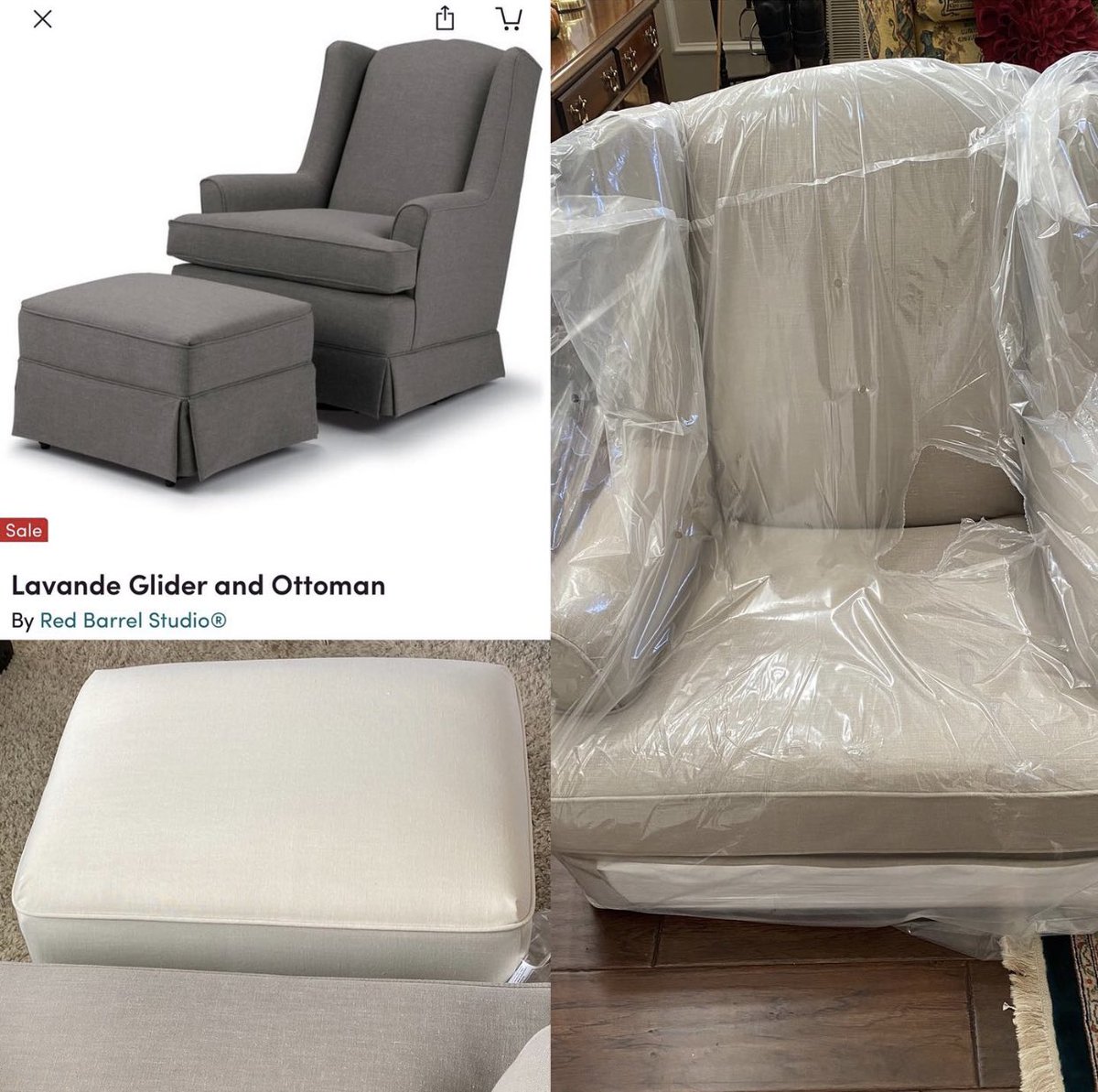 bizbuzzin's tweet photo. .@wayfair has just what I want...but TWICE hasn’t been able to deliver it😭😭 (ordered grey set, got beige chair and off-white ottoman TWO TIMES)💔💔💔💔 https://t.co/ydGNLBvoba