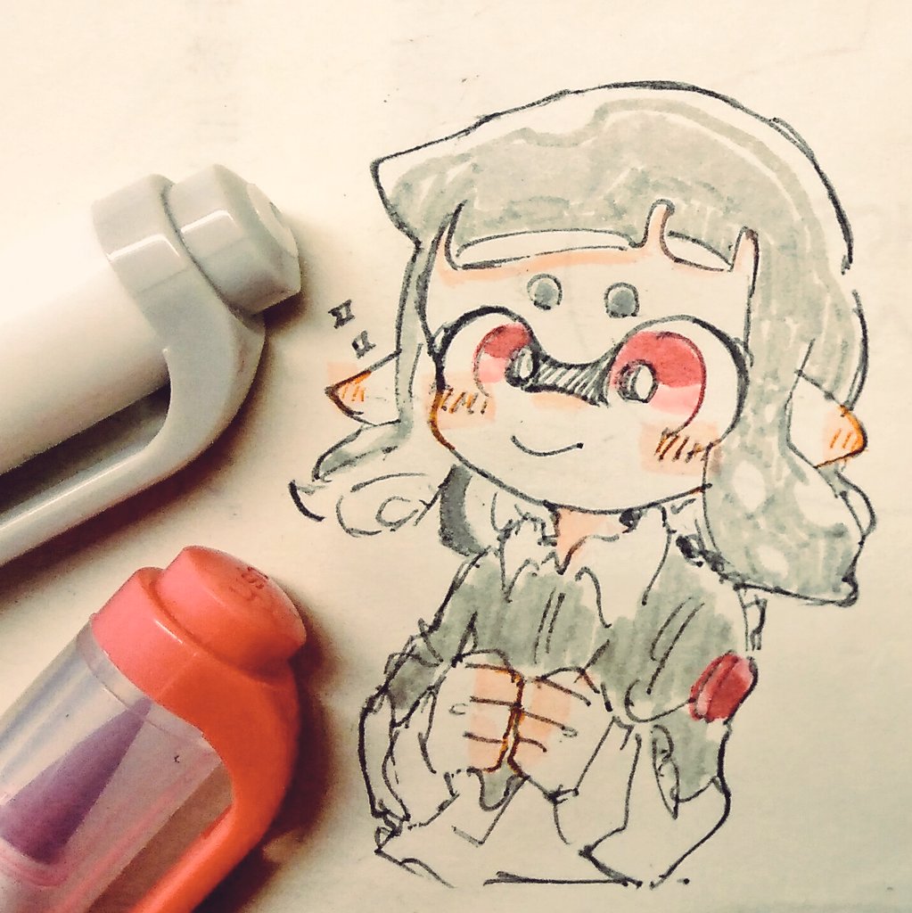 inkling ,inkling girl 1girl traditional media smile solo tentacle hair red eyes pointy ears  illustration images
