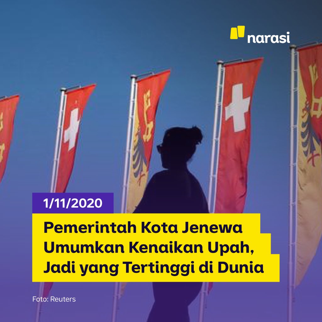 NarasiNewsroom's tweet photo. Pemerintah Kota Jenewa mengumumkan kenaikan upah minimum menjadi 23 franc Swiss per jam atau mencapai 4.000 franc per bulan. Nilai ini setara dengan Rp 63,7 juta per bulan. Kenaikan upah menjadikan Geneva sebagai kota dengan upah minimum tertinggi di dunia.

#NarasiNewsroom https://t.co/hBIuSwOffY