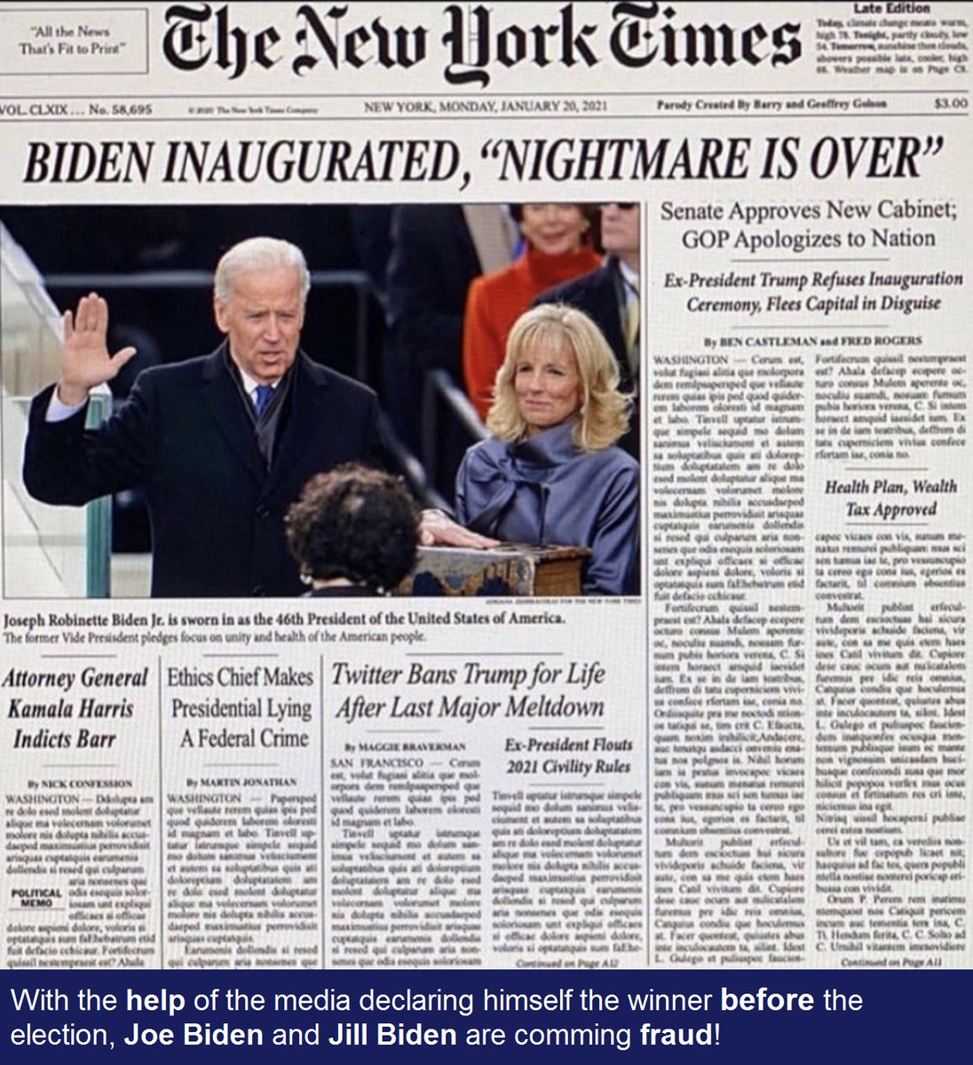 EconomyUS's tweet photo. @vrpancho @kamikazewtrmeln @EricTrump But #JoeBiden's already declared himself the winner in the #NYTimes on t/front page BEFORE t/election. This is FRAUD. 
You know we’ll have a contested election. #CNN &amp; others  already have the LAWYERS set to ambush @Potus tomorrow Biden’s rallies are totally empty opposite of DJT https://t.co/uzu5XTawIE