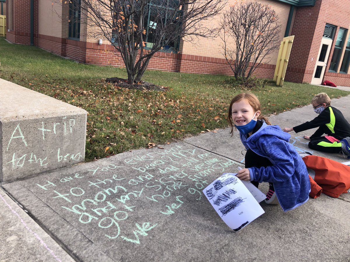NTarboxNCE's tweet photo. Thanks to @JSerravallo’s idea, our unit 2 writing celebration, or “chalkabration”, was a huge success! @NobleCrossing https://t.co/BiCi9ii8b8