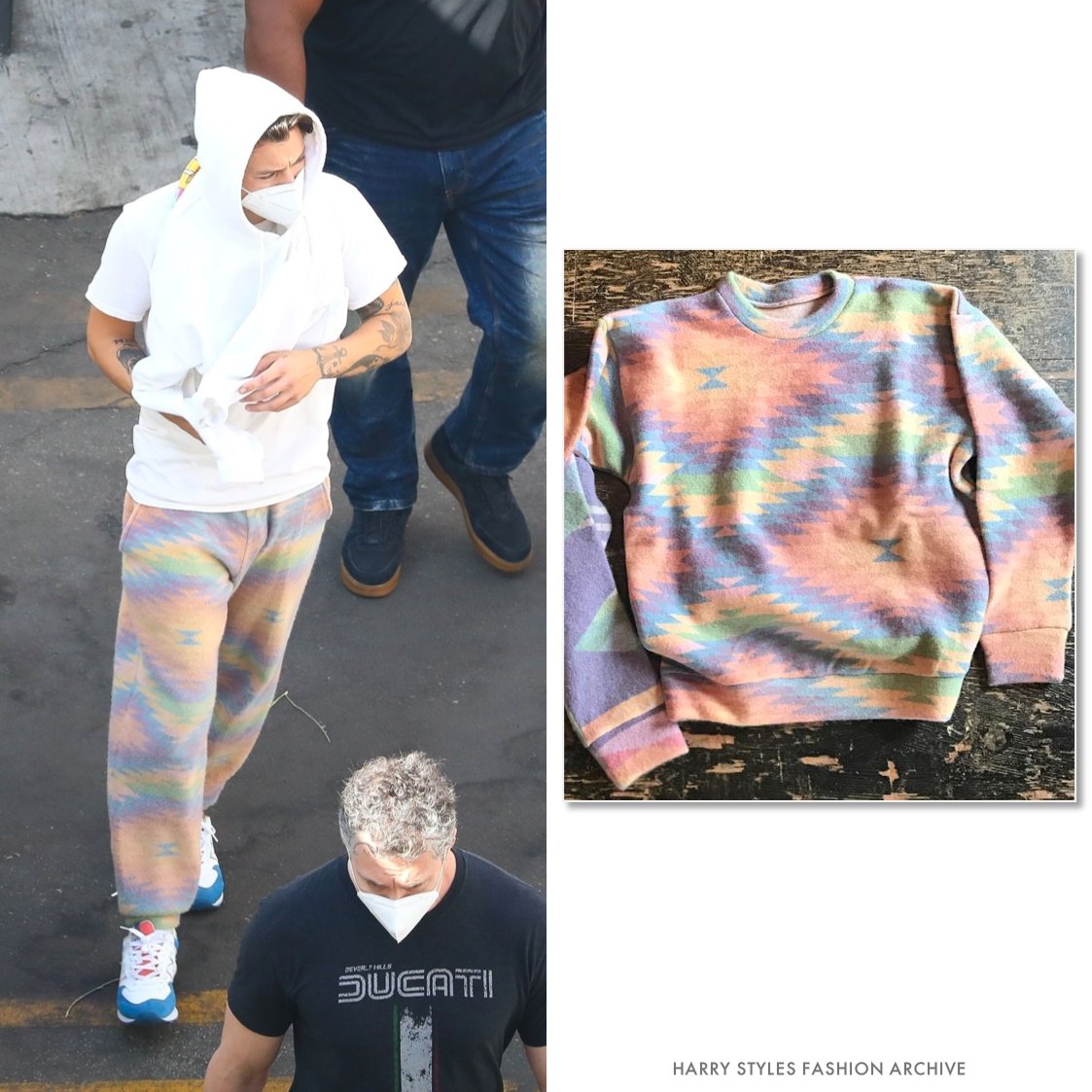 Harry Styles Fashion Archive on X: Harry wore a pair of rainbow sweatpants  from The Elder Statesman, probably purchased back in fall 2017. The  sweatpants were likely only sold in stores. We'll