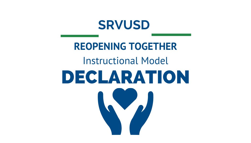 .<a href="/SRVUSD1/">SRVUSD</a> has reached a milestone in our reopening plan.  We have tentative Memoranda of Understanding with our 3 bargaining units. Beginning11/6, you will declare remote or hybrid for your child(ren) for the rest of the 2020-21 school year. Read the comm: srvusd.net