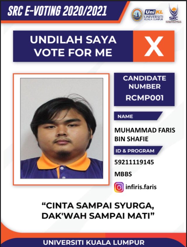 srcuniklrcmp's tweet photo. UniKL RCMP Virtual election 2020/2021
.
#RCMPMemilih.
#SRCElection.
#VirtualElection.
#WeAreUniKL. https://t.co/EIG4GqqNFl