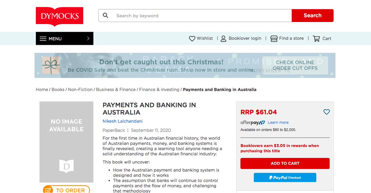 Payments and Banking in Australia is now available on <a href="/Dymocksbooks/">@dymocksbooks</a>. Get a copy in before the start of the festive season! #payments #banking #education