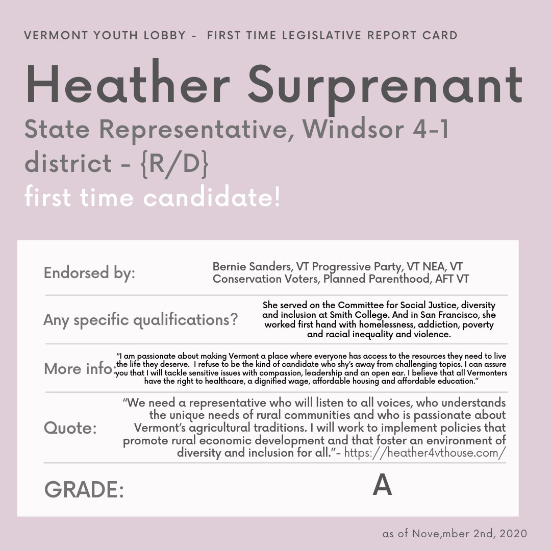 One more card for you tonight!
Meet Heather Surprenant <a href="/Heather4vthouse/">Heather Surprenant</a> , also a Democrat running for State Rep. in her first race. 
She is running in Windsor 4-1.
#vote #gotv #vermont #election2020 #heather4vthouse