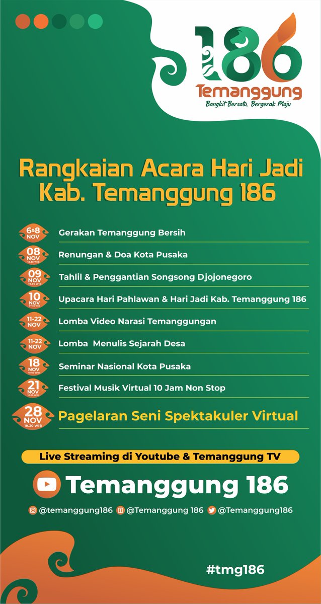 Ini dia Rangkaian acara Temanggung 186. Share, ya! :)
#tmg186