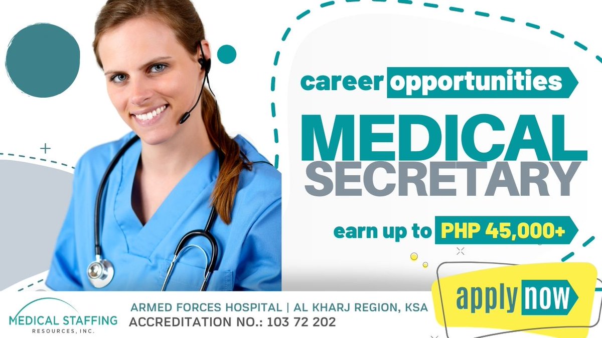 APPLY NOW!! GOVERNMENT HOSPITAL | MODA
lp.msr.ph/alkharj?Campai…

Employers Details
🏥 Armed Forces Hospital - Al Kharj
🇸🇦 Al Kharj, Kingdom of Saudi Arabia
👩🏻‍⚕️ Staff Nurse 3 ( Female ONLY )
👩🏻‍⚕️ Medical Secretary ( Female ONLY )

#NursesForAlKharj #ArmedForcesHospital #MSRDigital