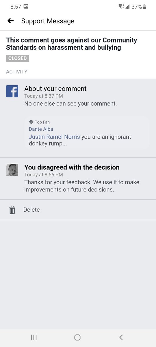 DAlba96's tweet photo. #Facebookcensorship continues. You can say "only good cop is a dead cop" but you can't call someone an ignorant donkey rump. Banned for 7 days.. https://t.co/jy7tjhNRWK