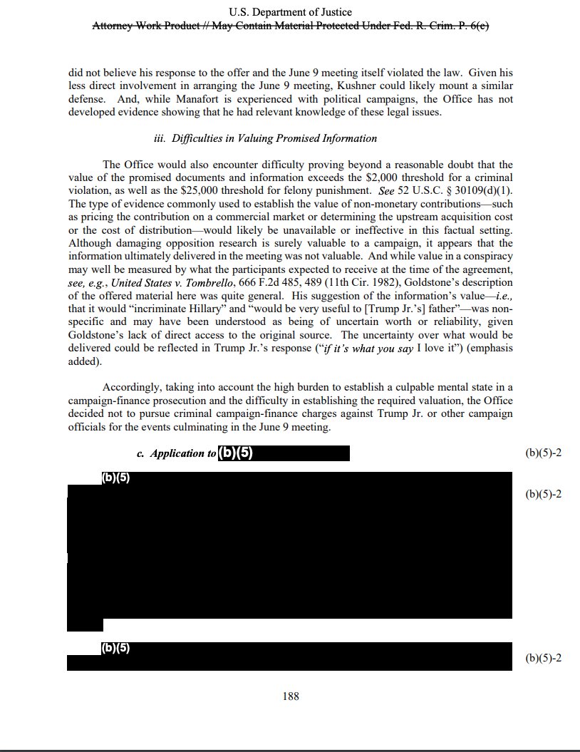 The newly visible sections, found in the table of contents as well as on pages 9, 51, 65, 174, 176-179, 188-189, and 190-191, deal almost entirely with charging decisions by members of Mueller’s team regarding the hacks and WikiLeaks’ publication of the stolen emails.