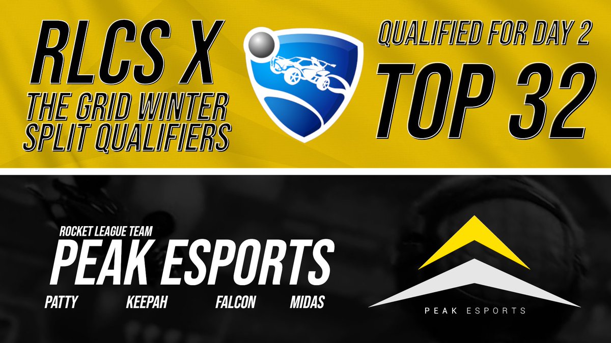 PeakeSportsGG's tweet photo. Congratulations to Peak eSports (@GyroYour, KeepaH, Falcon, @MididiasRL) on qualifying for Day 2 and placing Top 32 in the RLCS X The Grid Winter Split Qualifiers tonight! https://t.co/cVq6a3oZ5t