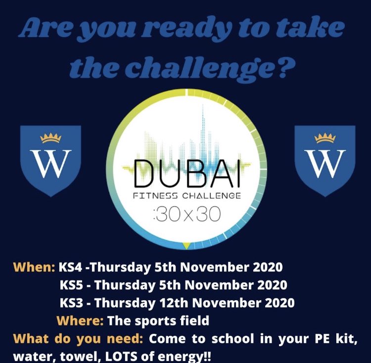 PE_WEK's tweet photo. @gems_khail Secondary students... are you ready for your fitness challenge? #Dubai30x30 #wekpe #wekcommunity https://t.co/vYLOLMrBYt