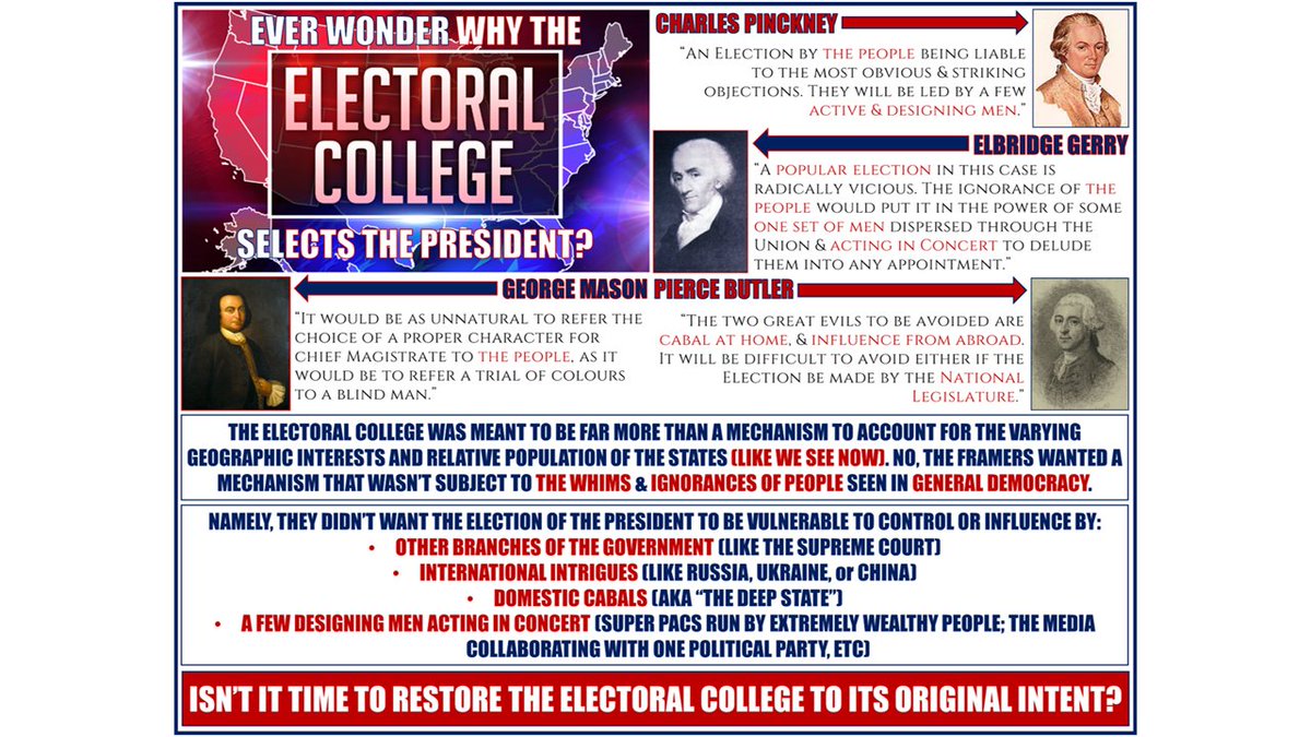 54. Summary in 1 meme. The original EC prevented or mitigated:-Domestic Cabals-Foreign Interferences & Intrigues-Control of presidency by any 1 branch of gov-Rich & powerful designing men acting in collusion-The whims & ignorances of the masses that plague general democracy