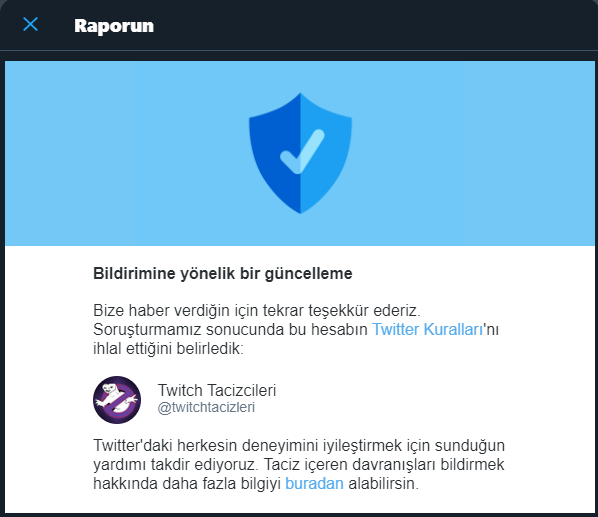 Benim twitch hesabımı banlattığını söyleyen tacizci ve primci kanalı twitter aracılığıyla banlattım. Acaba şimdi beni aşağılayan kişiler buradalar mı? 😉