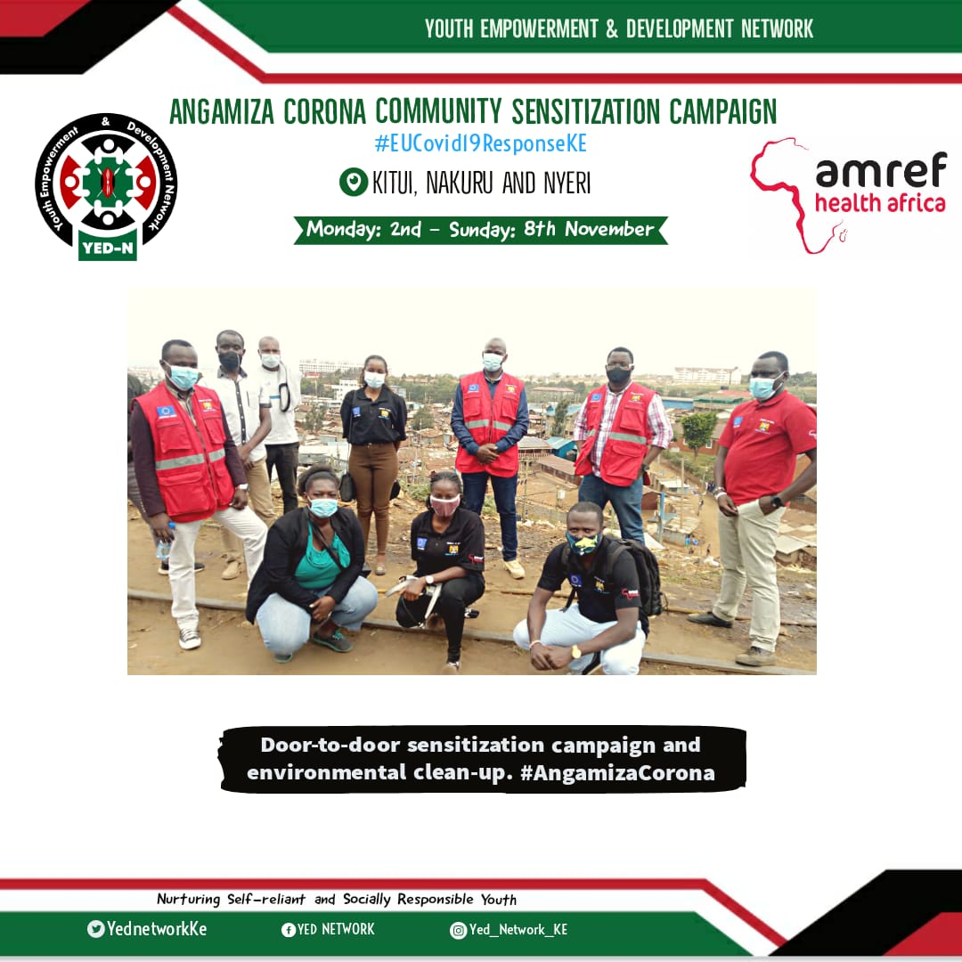 GreenArmyKenya's tweet photo. #YOUTH need to stand &amp; be counted during this #COVID19Pandemic. 

As 🇰🇪 battles the #SecondWave we have deployed 90+ #YouthKomeshaCorona to Kitui, Nakuru &amp; Nyeri as part of #AngamizaCorona with support from @Amref_Kenya &amp; @EUinKenya &amp; in line with #EUCovid19ResponseKE

#StaySafe https://t.co/fhllodOGoi