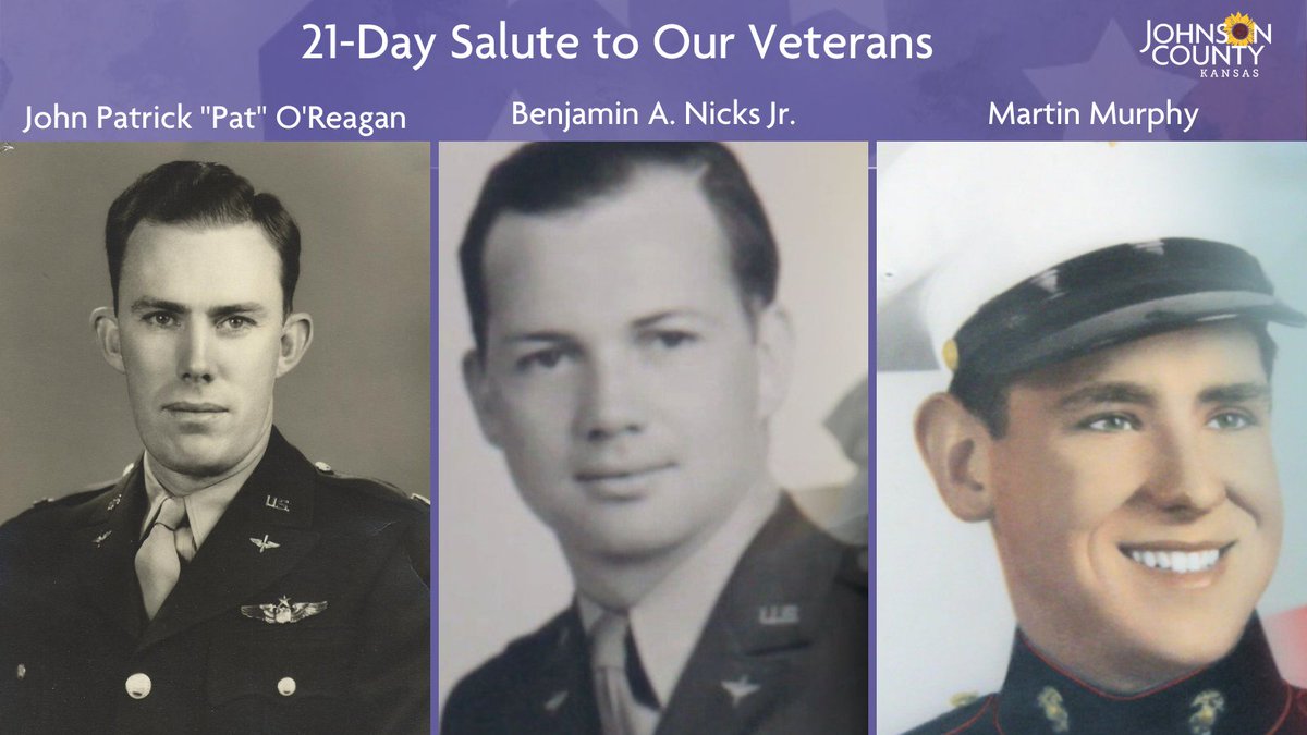 Starting this week again with the 21-Day Salute to our Veterans leading up to  #VeteransDay. Honoring three more World War II veterans. You can view their profiles at  https://jocogov.org/JoCoHonorsVets . View all veteran profiles featured so far at  https://jocogov.org/all-veteran-salutes  #JoCoHonorsVets 