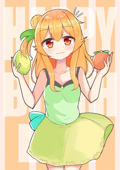 両手に果実ミカンママ誕生日おめ絵! #まちカドまぞく