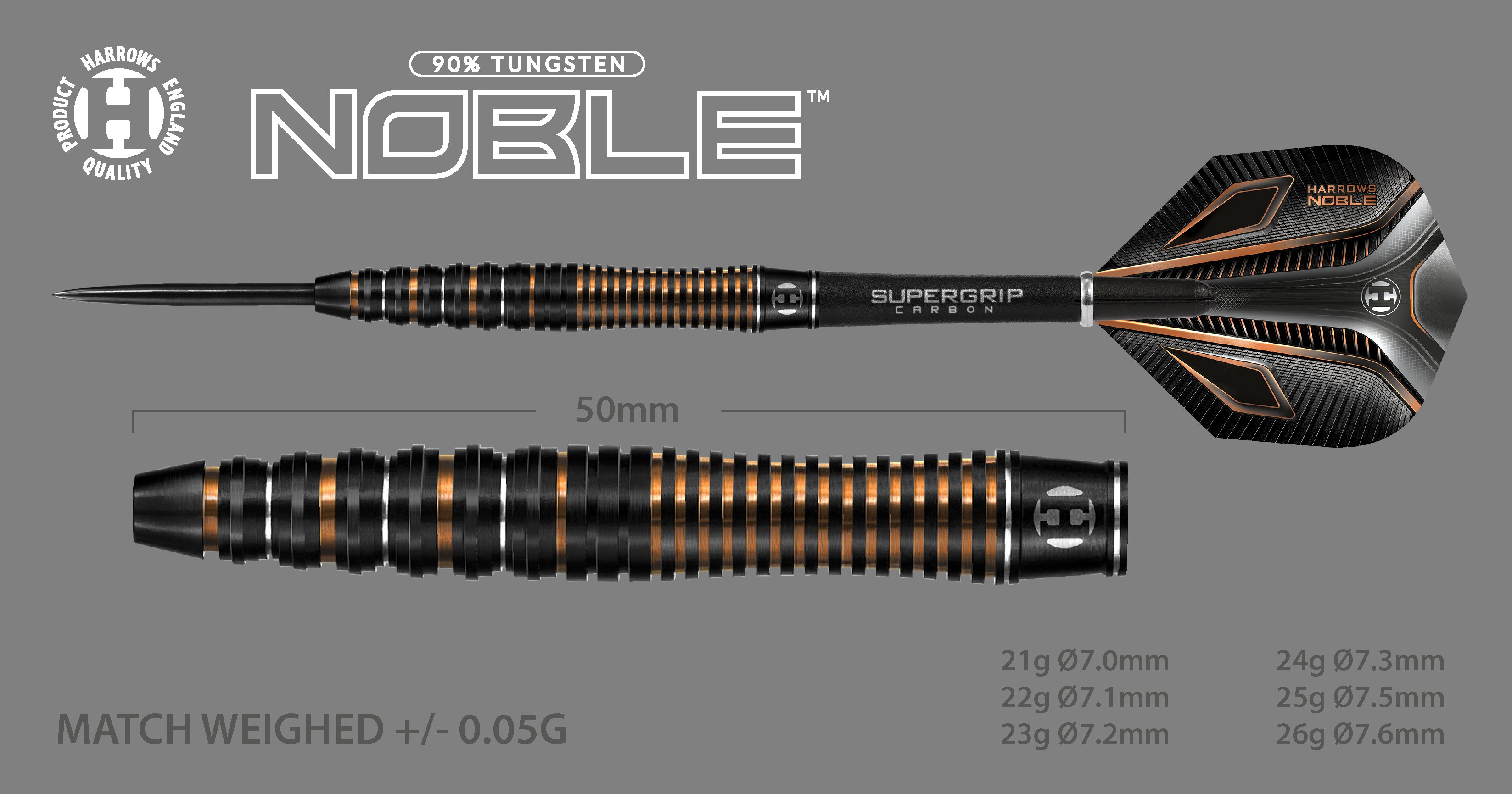 HARROWS STEEL NOBLE 26G, 90% WOLFRAM TELÍČKA