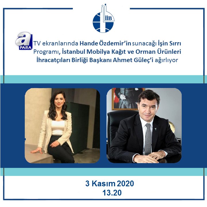 📡İstanbul Mobilya, Kağıt ve Orman Ürünleri İhracatçıları Birliği Başkanı Ahmet Güleç, bugün saat 13.20’de, #Apara TV ekranlarında Hande Özdemir’in sunacağı “İşin Sırrı” programına konuk oluyor.Programı kaçırmayın! @gulecahmed <a href="/handeozdmr/">Hande Özdemir Gül</a> <a href="/apara_tv/">A Para</a> 

#mobilya #haber #güncel #İİB