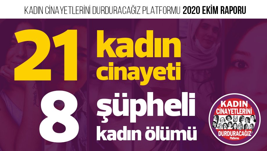 Ekim ayında #21kadın cinayeti işlendi, 8 kadın şüpheli şekilde hayatını kaybetti. 

Ekim 2020 raporumuzun tamamı👇🏻

kadincinayetlerinidurduracagiz.net/veriler/2937/k…