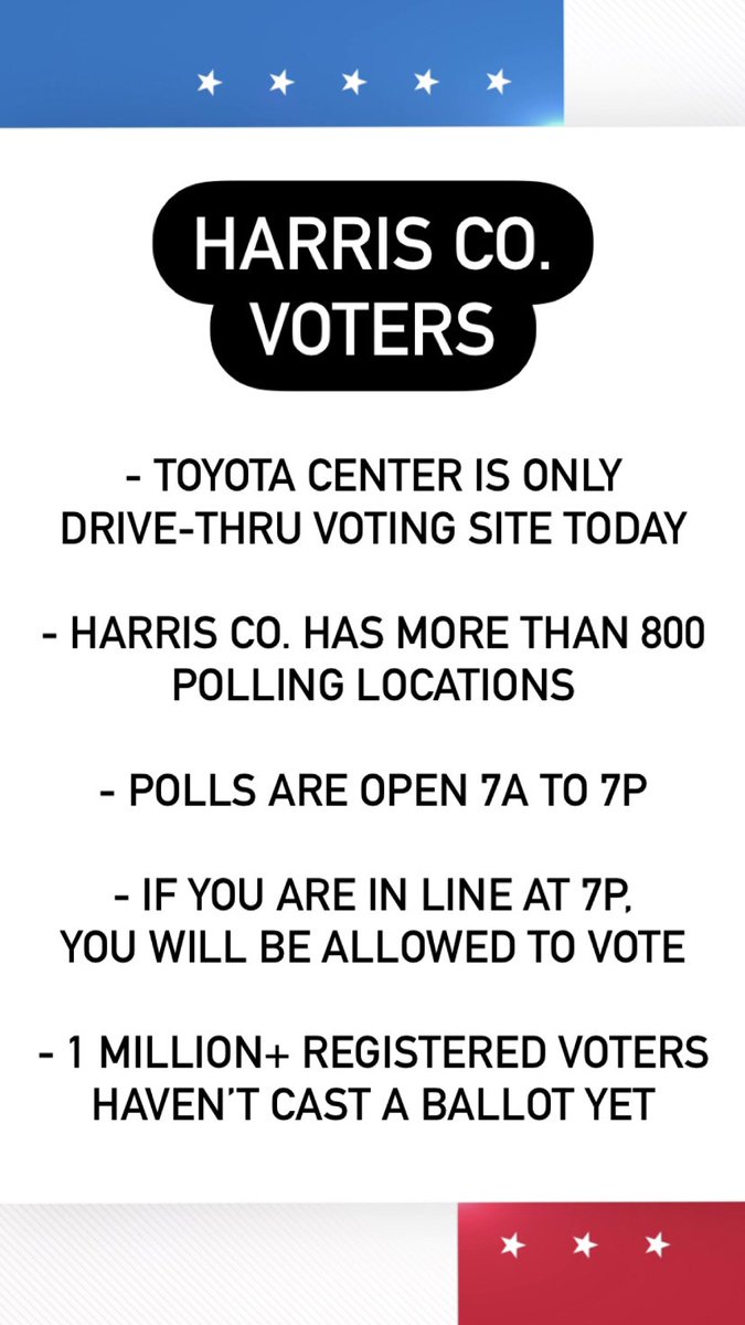 BrandiSmithNews's tweet photo. Today's #ElectionDay! Harris Co. voters, if you haven't cast your ballot yet, here's what you need to know.
#drivethruvoting latest -> https://t.co/MbuPEDoUAG
#Texas tied -> https://t.co/WygzAT24U5
Last-minute preps -> https://t.co/vC0MBsxIH7
#KHOU11 #HTownRush #2020Election https://t.co/mffgEHkqAJ