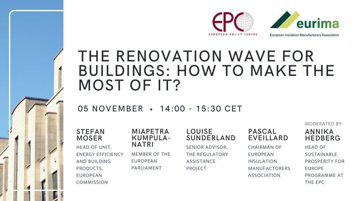 Eurima_MW's tweet photo. #RenovationWave is coming: how to make the most of it? We have now confirmed MEP @miapetrakumpula  - register now to not to miss this interesting debate on 05 November at 14:00 CET: https://t.co/LHFwhOZ64r https://t.co/Z45rbrknm3