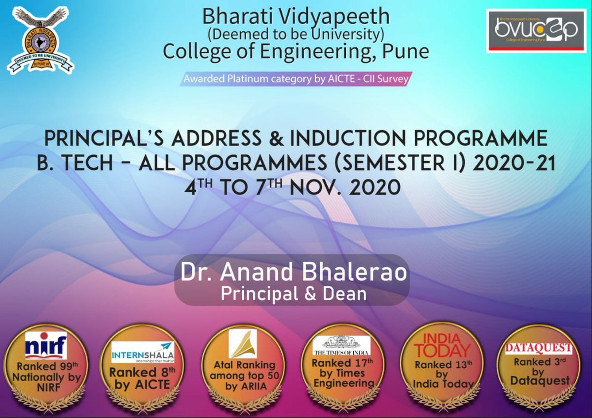 bvucoepune's tweet photo. #BVDUCOEP #PRINCIPAL_ADDRESS #freshman #Induction_Program #BVDUCOEP #SEMESTER_I #First_Year_Engineering https://t.co/ixkYcfiRxi