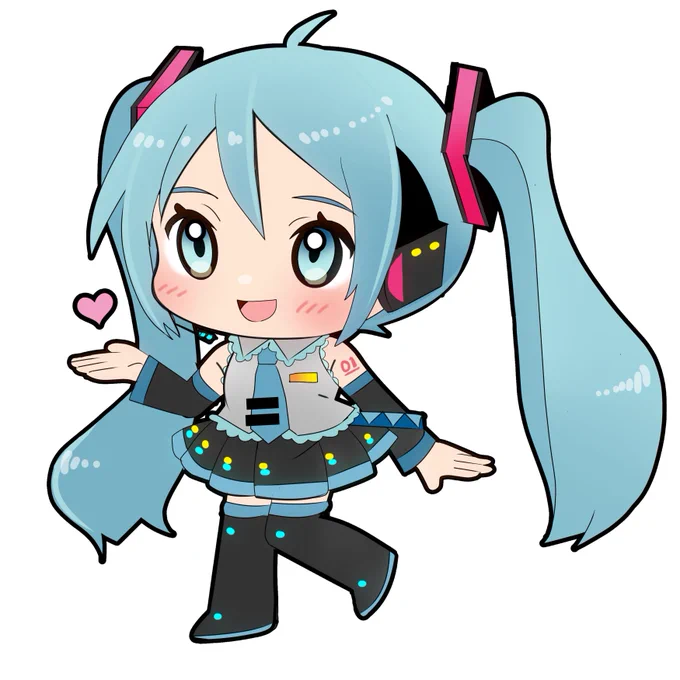 今日は初音ミクさんをデフォルメして描いています。 