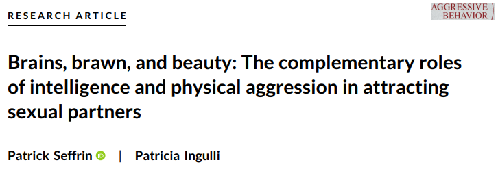 PsychoSchmitt's tweet image. "Intelligence and physical violence emerged as being especially likely to boost men's sex partner accumulation...for high socioeconomic status to be sexually attractive to women, men must demonstrate they are also capable of physically aggressive behavior" onlinelibrary.wiley.com/doi/abs/10.100…