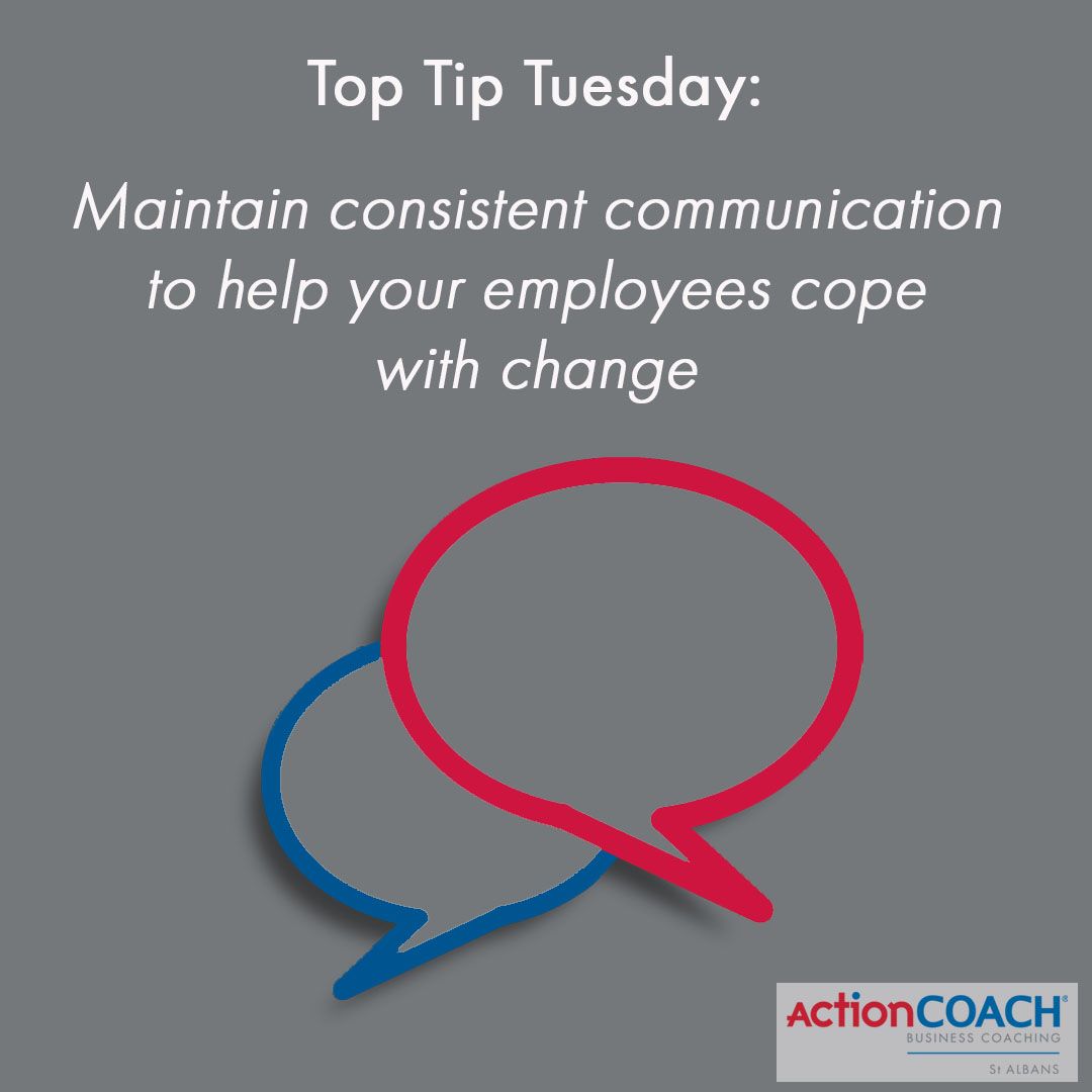 JGC_ActionCOACH's tweet photo. Today's #TopTipTuesday is about helping your team cope with all the changes around them. They may still be working from home, they may be in and out of the office or they may be working on different tasks. Whatever it might be, ensure that you're consistently communicating. https://t.co/lZ92zPBtEb