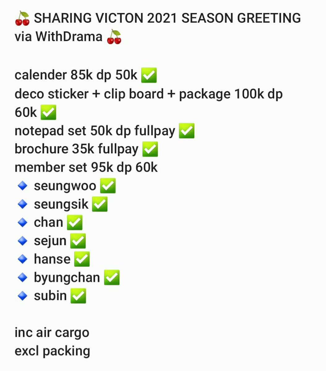 _CHERRYOURS's tweet photo. sharing victon 2021 season greeting 

details on pic 
🚚 shipping fr malang 
💰 pelunasan via 🍊
💳 bca/dana 

📩 dm for booking slot https://t.co/FGL40G6ig7