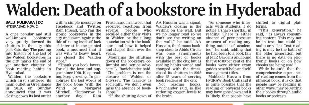 oratorgreat's tweet photo. Literary bereavement - #Walden #Hyderabad death of a #bookstore which was more than just a store to buy books for decades. A literary watering hole, on decline for years, finally quits. @DeccanChronicle https://t.co/wwcLKvwSwq