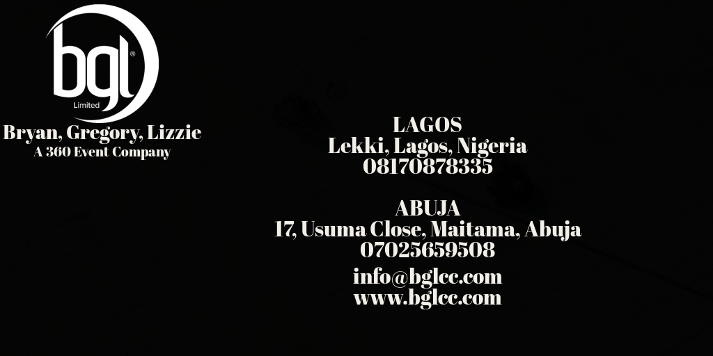 BGLcc's tweet image. Welcome to BGL Ltd, a 360 Event Company that provides the best of Event Management and Public Relations services across all states in Nigeria but with its main focus in Lagos and Abuja.