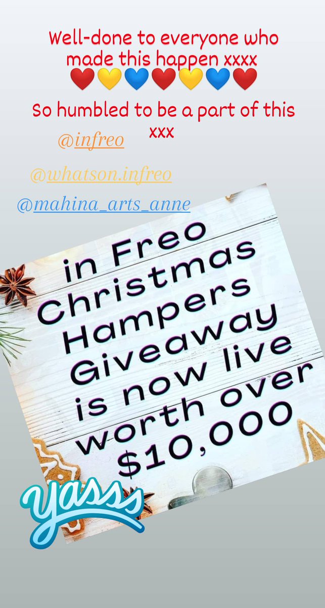 MahinaArts's tweet photo. What an amazing effort xxxx 

💛🌠💛🌠💛

@mahina_arts_anne @shopinfreo @infreo @WhaleWatchWA @Whatson_infreo @truebluefremantle 
#freoart #freoartscentre #freo #freolife #fremantlestory #giveaway #fremantlechristmas #christmashampers #christmashamper https://t.co/NpmWGBCgBY