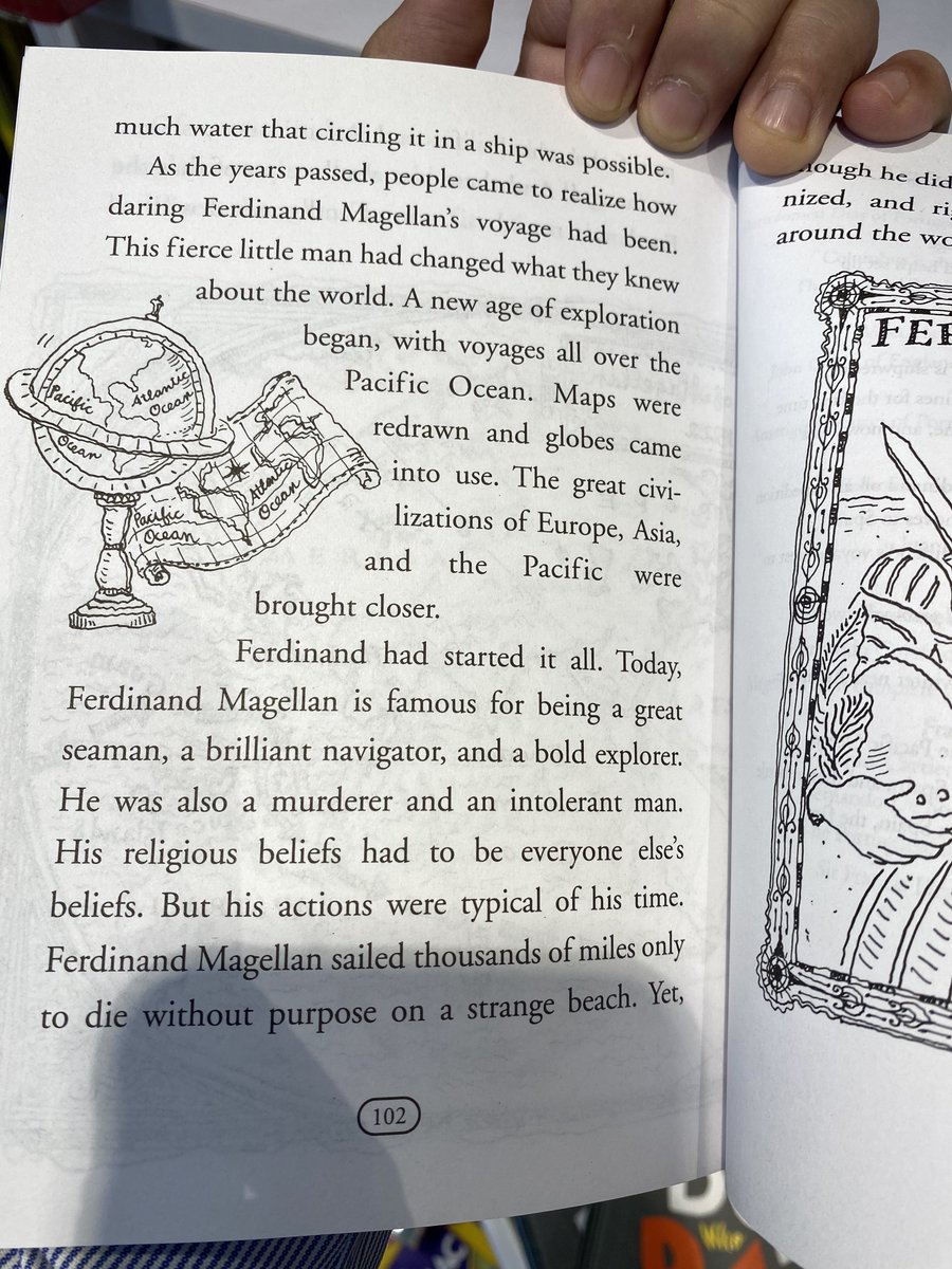 mlq3's tweet photo. Impressed by this children's book on Magellan with its fine summation: "Today, Magellan is famous for being a great seaman, navigator, and a bold explorer. He was also a murderer and an intolerant man..." https://t.co/hEg80KrM0S